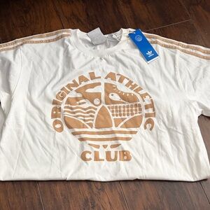 Adidas White Tee with Tan Graphic
